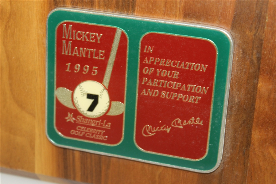 Mickey Mantle 1995 Shangri-La Golf Tournament Appreciation Plaque with Photo