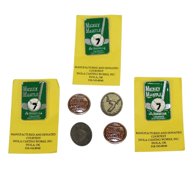 Mickey Mantle Shangri-La Golf Pins(3), #7 Ballmarkers(2), & Signature Pin/Buttons(2)