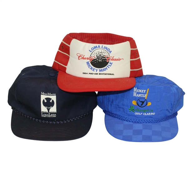 Mickey Mantle Three Golf Hats - 1984 Loma Linda, Undated Shangri-La, & Undated Loma Linda