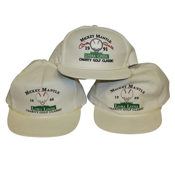 Mickey Mantle Three Golf Hats - 1988, 1989, & 1991 Golf Classic at Loma Linda
