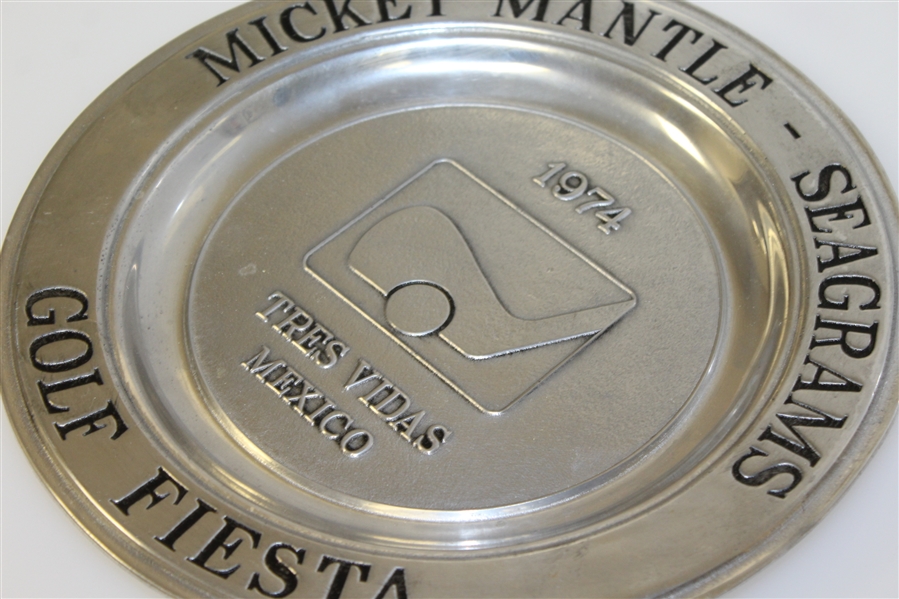 1974 Mickey Mantle - Seagrams Golf Fiesta Pewter Plate - Tres Vidas Mexico