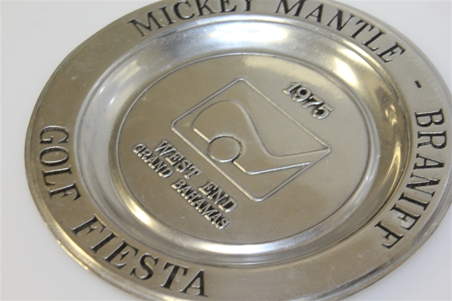 1975 Mickey Mantle - Braniff Golf Fiesta Pewter Plate - West End Bahamas
