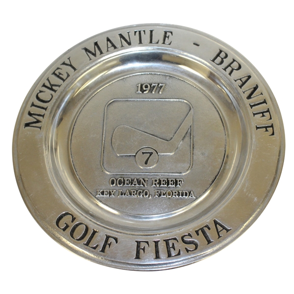 1977 Mickey Mantle - Braniff Golf Fiesta Pewter Plate - Ocean Reef Key Largo, Florida