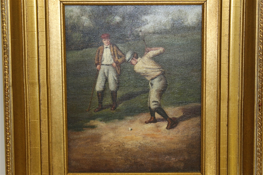 Classic Oil on Canvas Golfer Swinging Print - Deluxe Framed