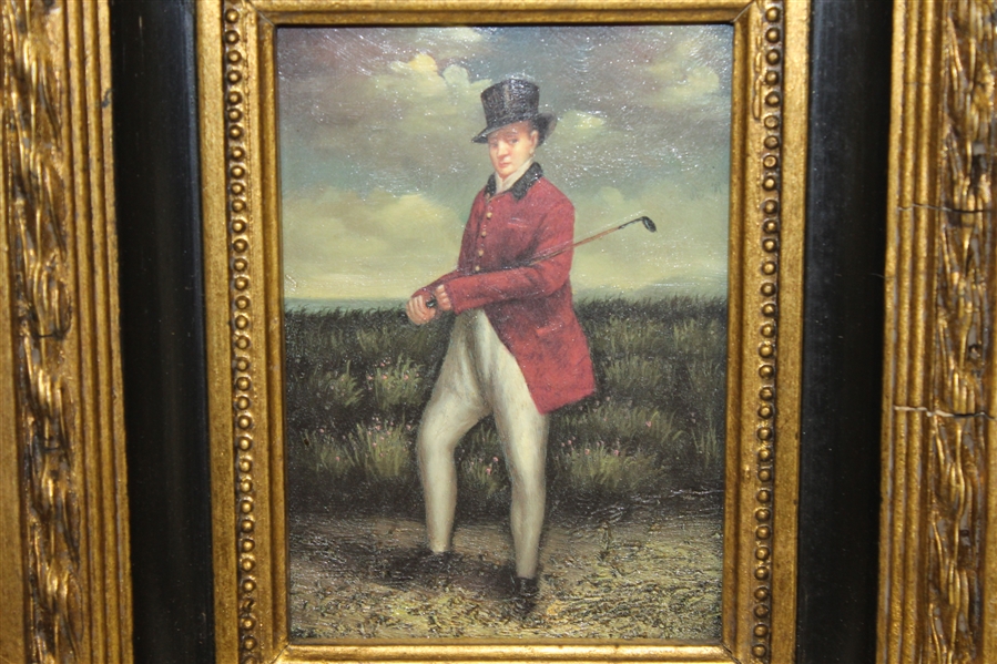 Classic Oil on Canvas Golfer Red Jacket Print - Deluxe Framed