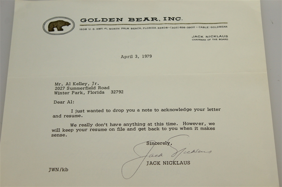 Arnold Palmer & Jack Nicklaus Signed Letters to Al Kelley JSA ALOA