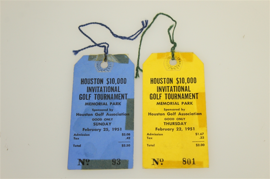 1951 Houston Inv. Pairing Sheet with Two Tickets & Signed Cut - Marty Furgol Winner JSA ALOA
