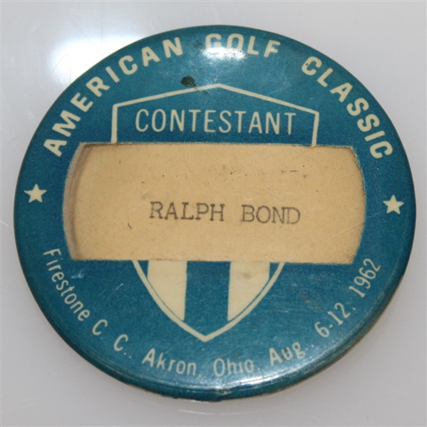 1962 American Golf Classic at Firestone CC Contestant Badge - Arnold Palmer Winner