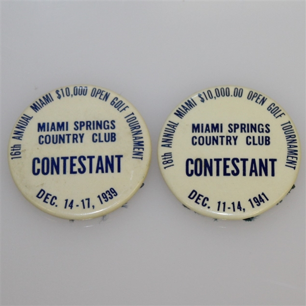 1939 & 1941 Miami Open Golf Tournament Contestant Badges - Sam Snead & Byron Nelson Winners