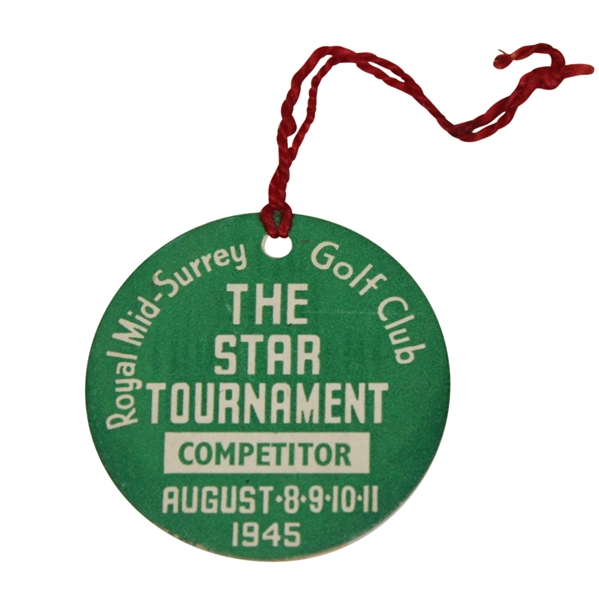 1945 The Star Tournament at Royal Mid-Surrey Golf Club Competitor Badge