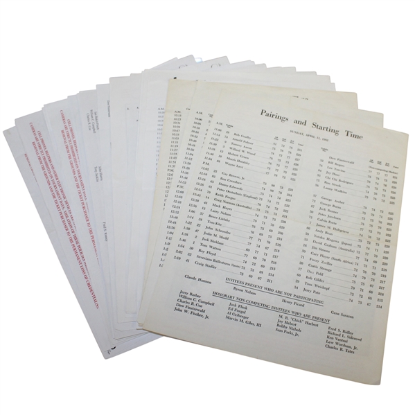 Various Masters Pairing Sheets - 32 Total - 1982-2015 Incl. Sunday 1997