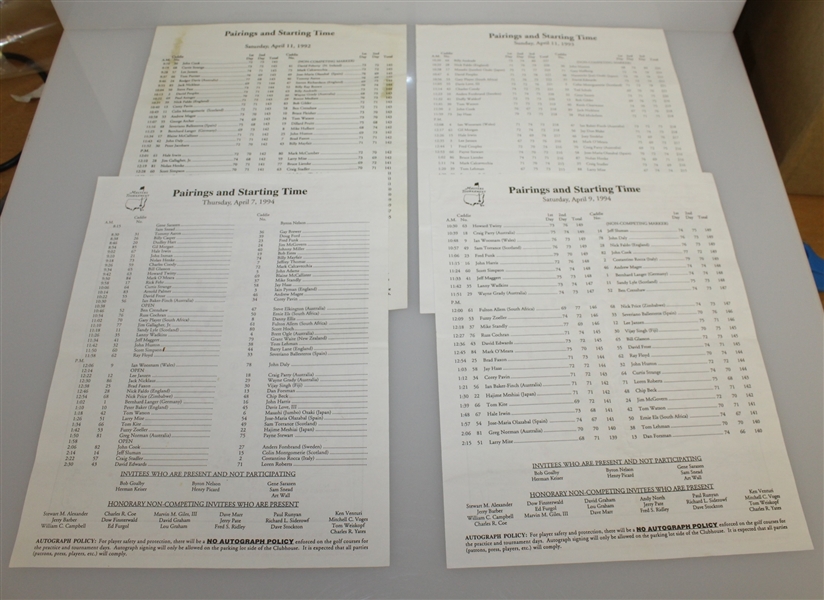 Various Masters Pairing Sheets - 32 Total - 1982-2015 Incl. Sunday 1997