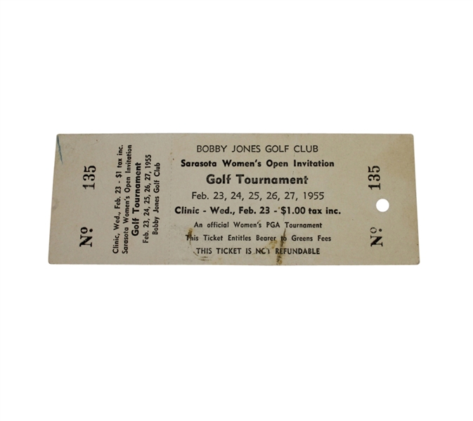 1955 Sarasota Women's Open Invitation Golf Tournament Ticket - Bobby Jones GC