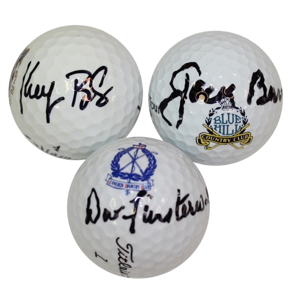 Three PGA Championship Course Logo Golf Balls Signed by Champions Burke, Bradley and Finsterwald JSA ALOA