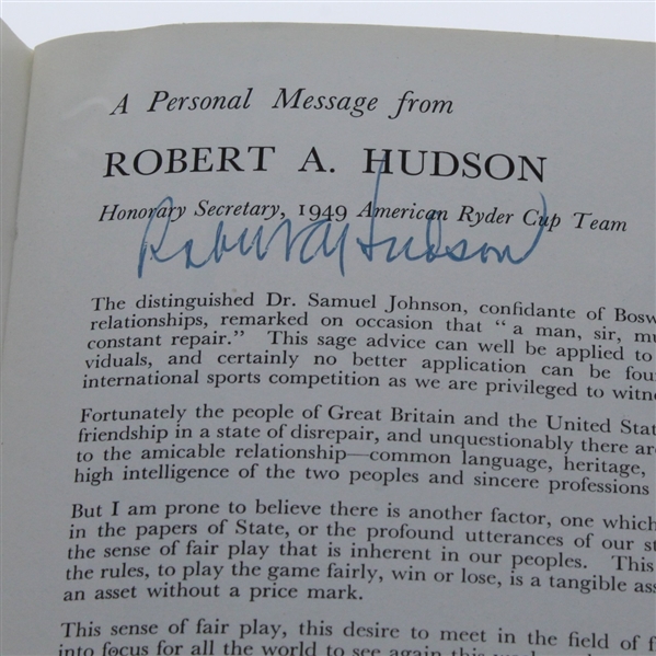 1949 Ryder Cup Program Signed by Robert Hudson and Lord Wardington JSA ALOA