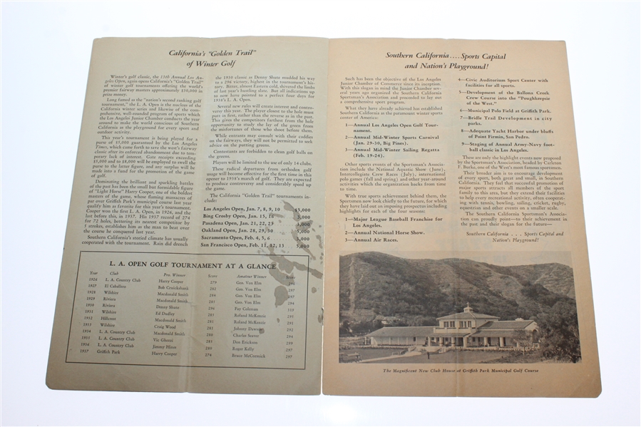 1938 LA Open Tournament at Griffith Park Monday Pairing & Start Schedule Program