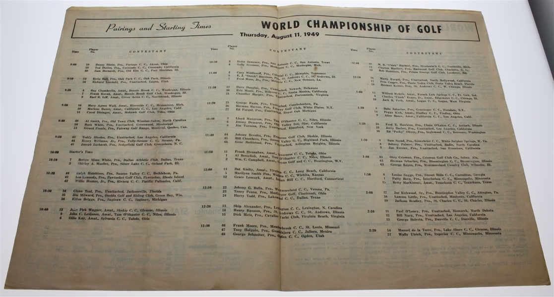 1949 World Championship of Golf at Tam O'Shanter Program - Johnny Palmer Win