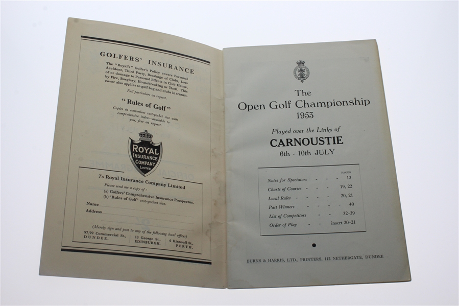 1953 Open Championship at Carnoustie Official Program - Friday - Ben Hogan Winner