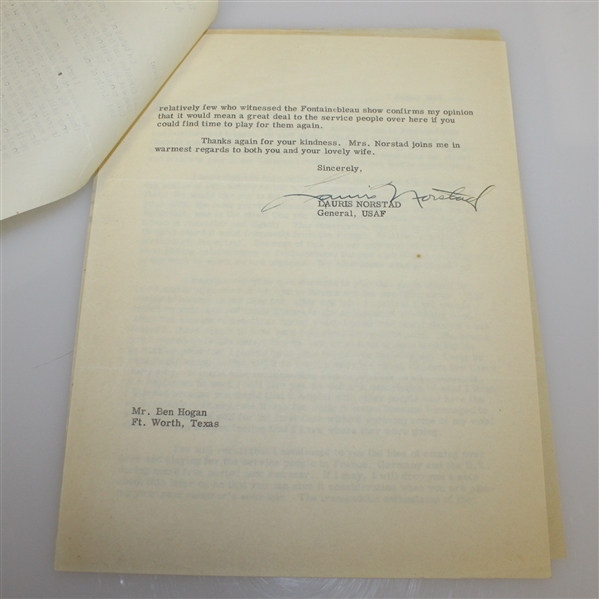 Three Letters to Ben Hogan - General Gruenther, Colonel Evans, and General Norstad JSA ALOA