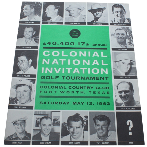 1962 Colonial Invitational Program - Arnold Palmer Win