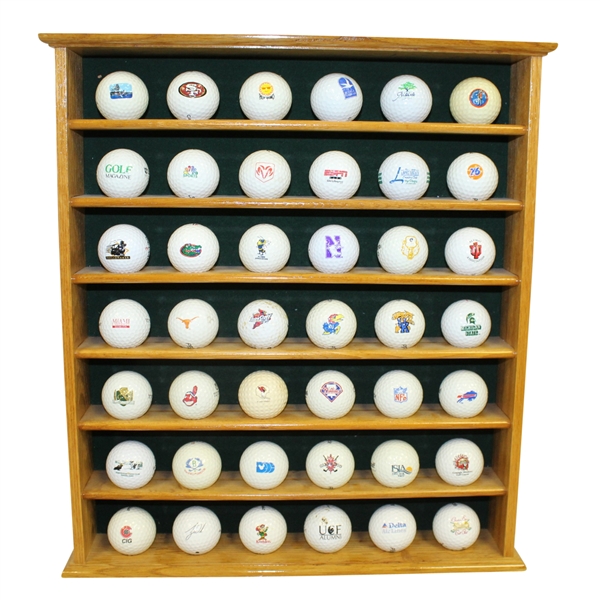 Wooden Golf Ball Display Rack with 42 Logo Golf Balls