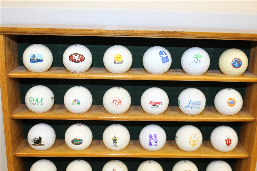 Wooden Golf Ball Display Rack with 42 Logo Golf Balls