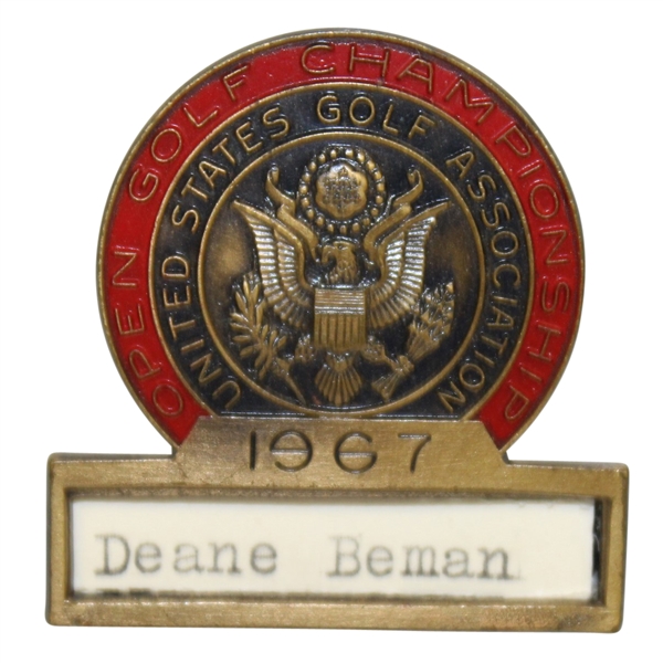 Deane Beman's 1967 US Open at Baltursol Contestant Badge - Jack Nicklaus Winner