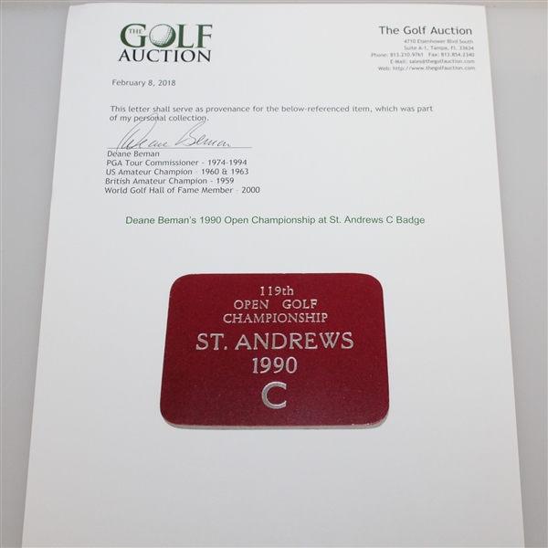 1990 Open Championship at St. Andrews C Badge - Deane Beman Collection