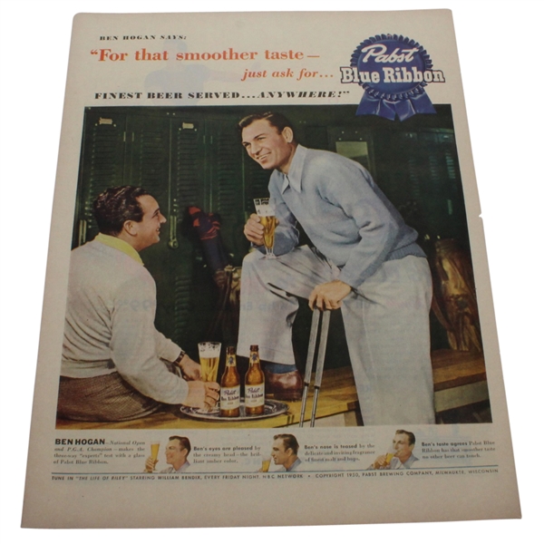 Vintage Ben Hogan Pabst Blue Ribbon Advertisement