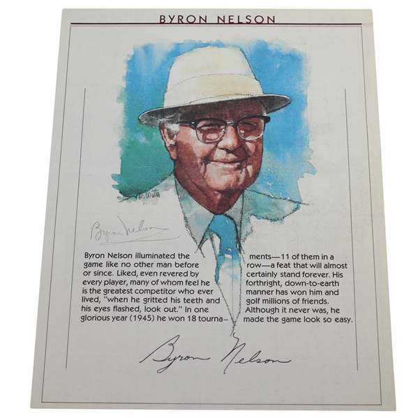 Byron Nelson Signed Golf Program Portrait Page JSA ALOA