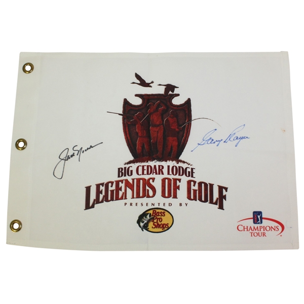 Jack Nicklaus & Gary Player Signed 'Legends of Golf' White Screen Flag JSA ALOA