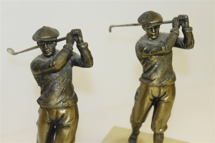 Two Post-Swing Golfers on Marble Base Bookends