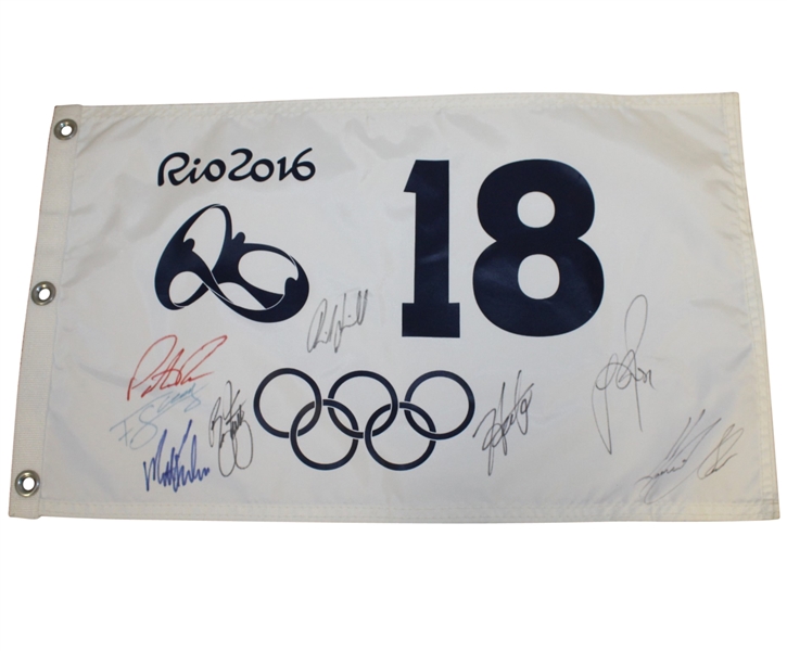Gold, Silver, & Bronze Medal Winners Signed 2016 Olympic Golf Flag with Others JSA ALOA