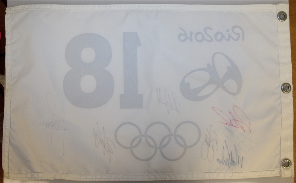 Gold, Silver, & Bronze Medal Winners Signed 2016 Olympic Golf Flag with Others JSA ALOA