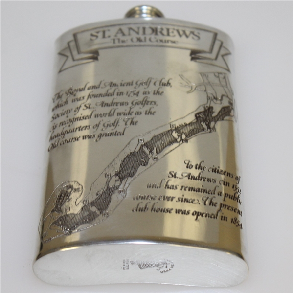 St. Andrews 'The Old Course' Pewter Flask with Course Layout - Great Condition with Original Box