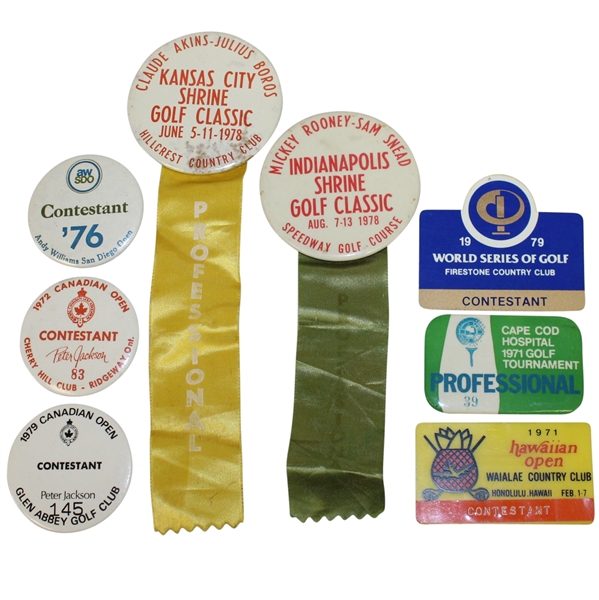 Eight 1970's Golf Contestant Badges - Canadian Open(x2), Hawaiian Open, AWSDO, & Others