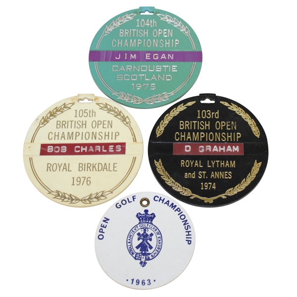 Four Open Golf Championship Player Bag Tags - 1963, 1974, 1975 & 1976