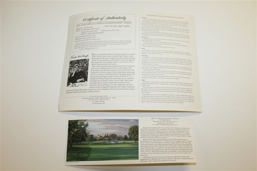 2006 Ltd Ed US Open at Winged Foot 9th Hole AP Signed by Artist Linda Hartough 40/85 with COA