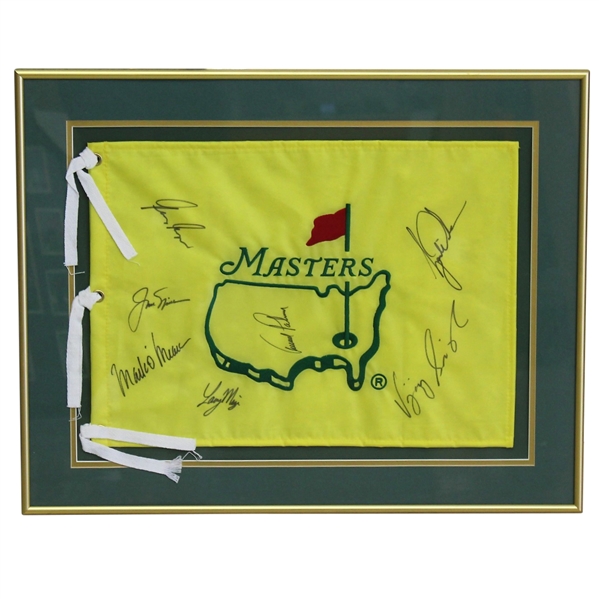 Tiger Woods & Big Three Signed Masters Undated Flag - Framed JSA ALOA