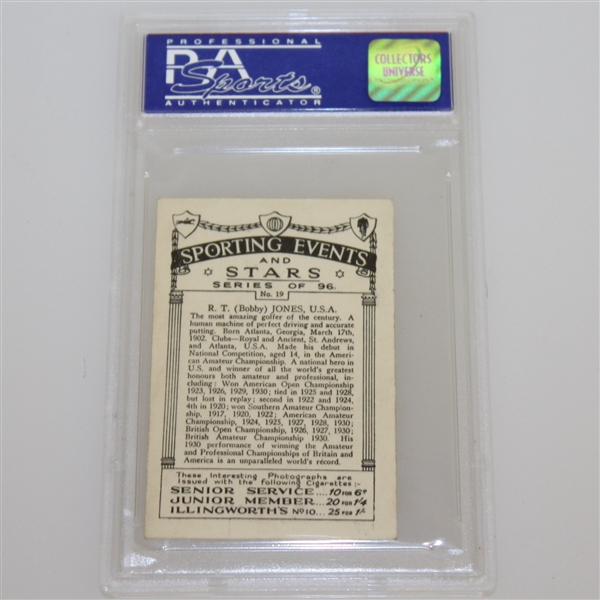 1935 R.T. (Bobby) Jones Sporting Events & Stars Cigarette Card #19 - J.A. Pattreuiouex PSA#06329571