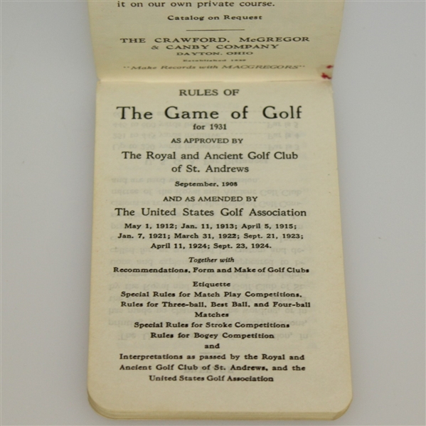 1931 MacGregor Rules of The Game of Golf Booklet - Rule & Score Book