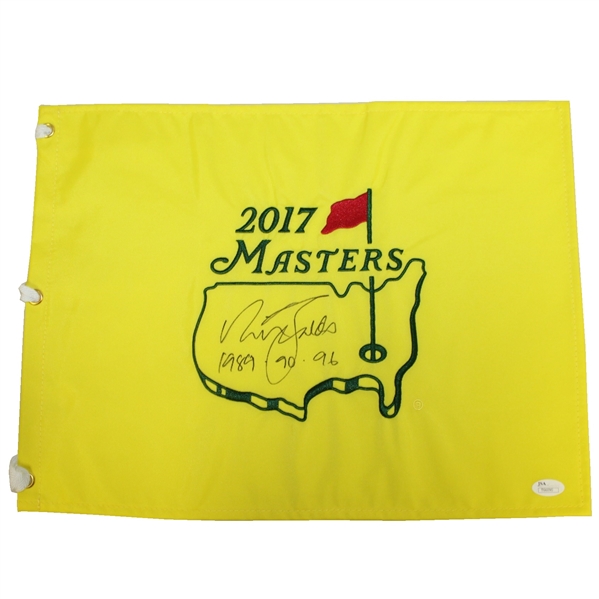 Nick Faldo Signed Masters 2017 Embroidered Flag with Years Won Inscription JSA #T66090