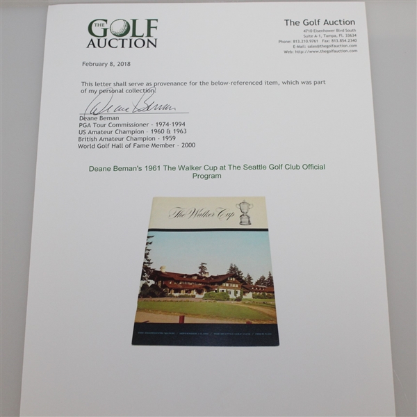 1961 The Walker Cup at The Seattle Golf Club Official Program - Deane Beman Collection