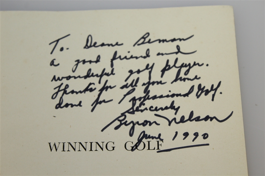 Byron Nelson Signed & Personalized 'Winning Golf' Book to Deane Beman with Letter JSA ALOA