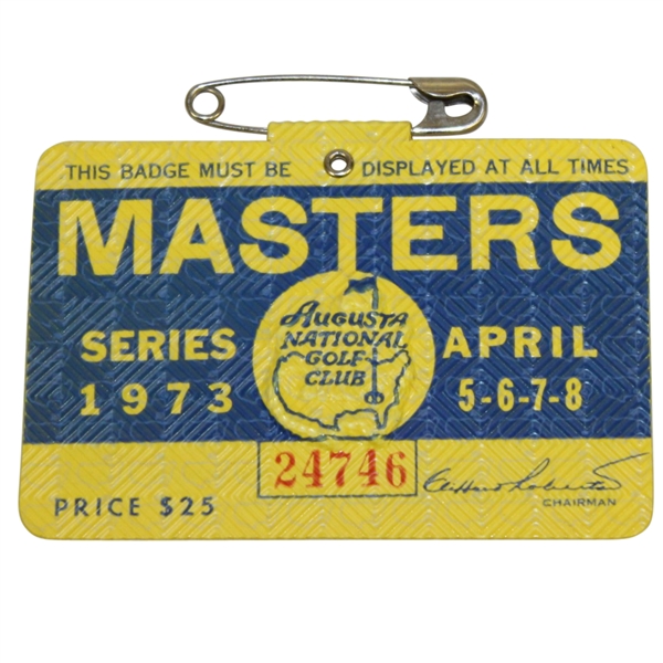 1973 Masters Tournament Series Badge #24746 - Tommy Aaron Winner