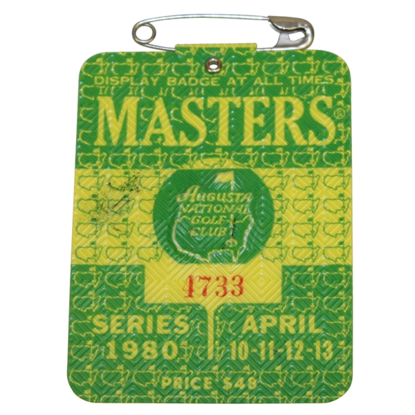 1980 Masters Tournament Series Badge #4733 - Seve Ballesteros Winner