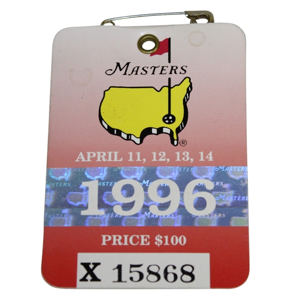 1996 Masters Tournament Series Badge #X15868 - Nick Faldo Winner