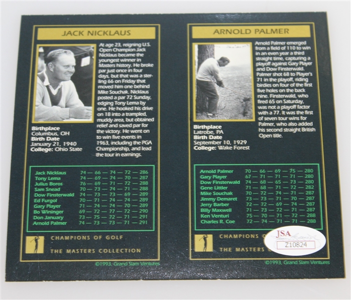 Arnold Palmer & Jack Nicklaus Signed GSV Masters Uncut Golf Cards FULL JSA #Z10824