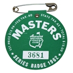 1962 Masters Tournament Badge #3681 - Arnold Palmer Win