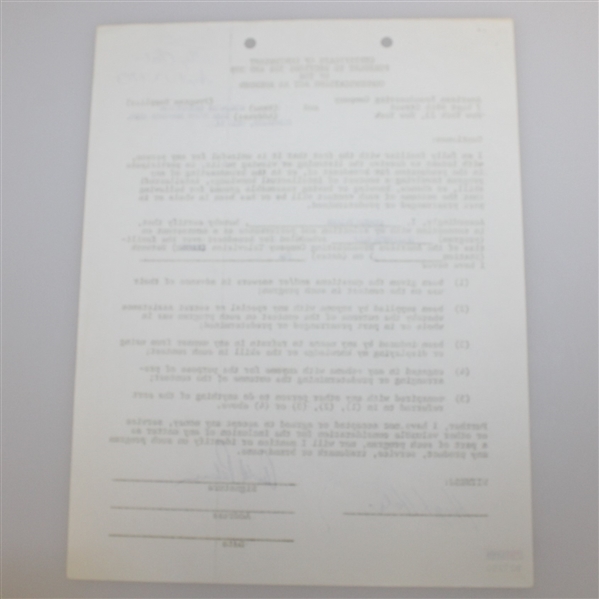 Arnold Palmer Signed 1963 Challenge Golf TV Contract PSA/DNA #B27250